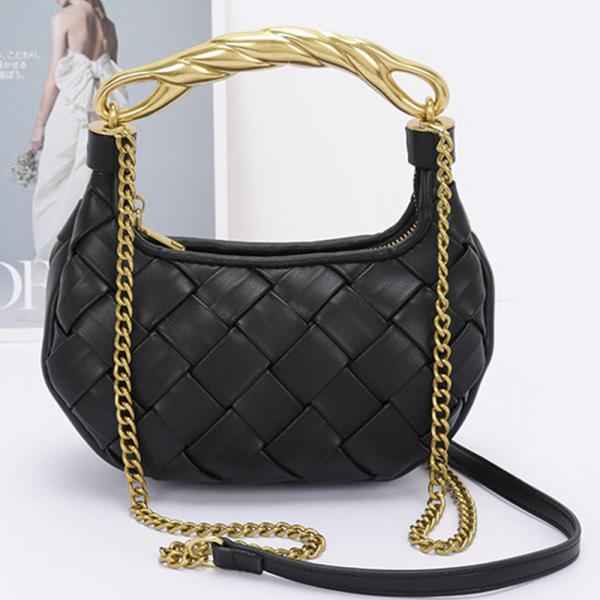 BLACK & GOLD FAUX LEATHER BRAIDED METAL HANDLE BAG
