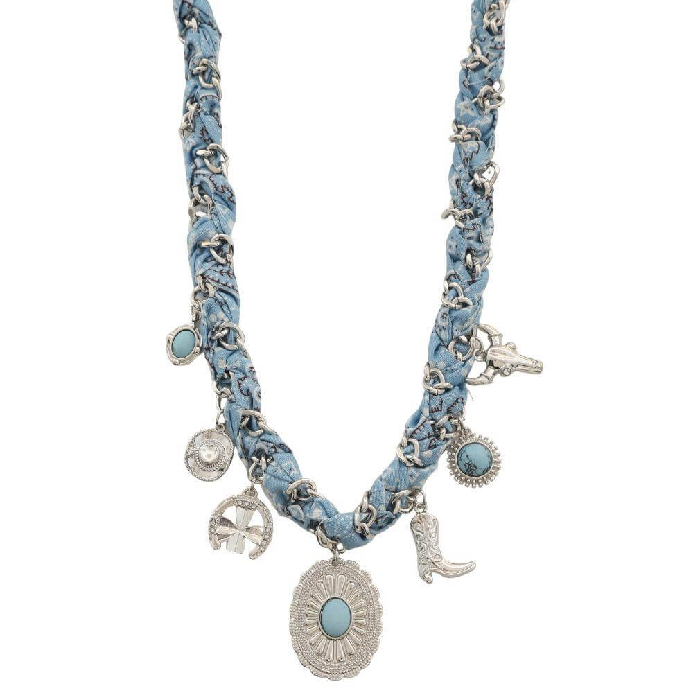 WESTERN CONCH MULTI CHARM BANDANA BRAIDED NECKLACE