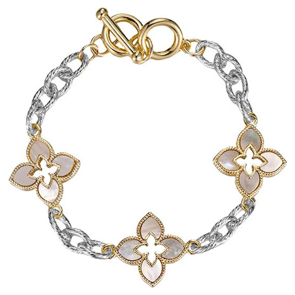 TWO TONE MOP FLOWER STATIONS BRACELET M H W ACCESSORIES LLC TWO TONE MOP FLOWER STATIONS BRACELET