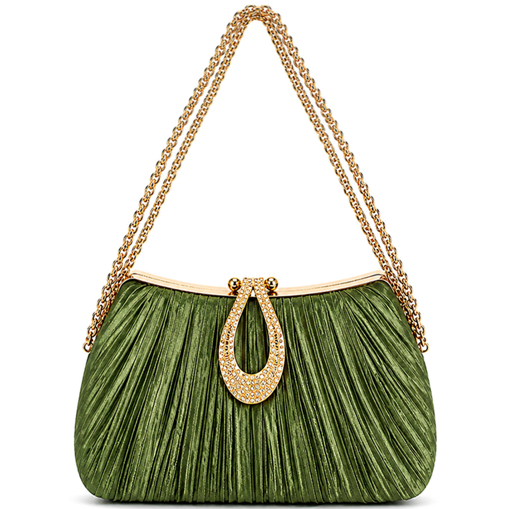 SAGE STYLISH PLEATED RHINESTONE CLASP DESIGN EVENING BAG M H W ACCESSORIES LLC SAGE STYLISH PLEATED RHINESTONE CLASP DESIGN EVENING BAG
