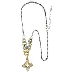 Two Tone Cz Mother Of Pearl Clover Link Necklace M H W ACCESSORIES LLC Two Tone Cz Mother Of Pearl Clover Link Necklace