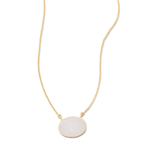 16’’ + 2’’ 14 Karat Gold Plated White Druzy Necklace
