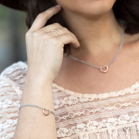 Two Tone Double Strand Open Heart Bracelet- M H W ACCESSORIES M H W ACCESSORIES LLC Two Tone Double Strand Open Heart Bracelet- M H W ACCESSORIES