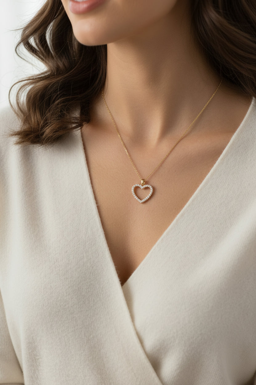 14 Karat Gold Plated Sterling Silver Cubic Zirconia Heart Necklace 16" + 2" 14 M H W ACCESSORIES LLC 14 Karat Gold Plated Sterling Silver Cubic Zirconia Heart Necklace 16" + 2" 14