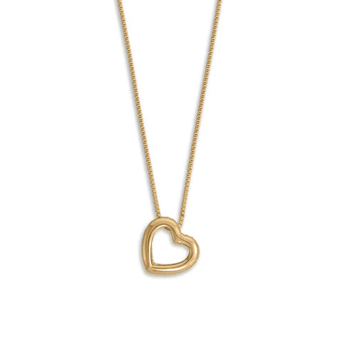 16" + 2" 14 Karat Gold Plated Sterling Silver CZ Lined Floating Heart Necklace