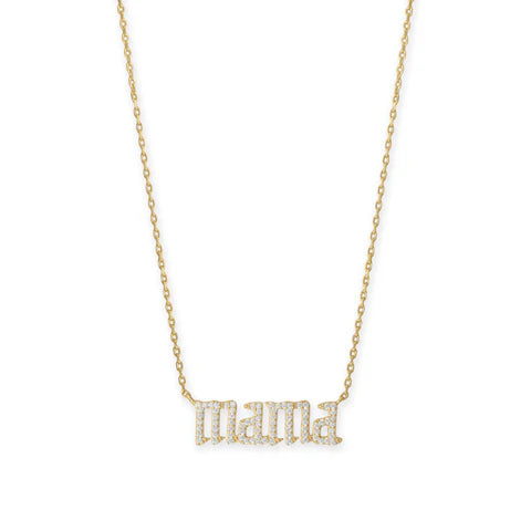 Sterling Silver 16" + 2" Glod Plated CZ "mama" Necklace M H W ACCESSORIES LLC Sterling Silver 16" + 2" Glod Plated CZ "mama" Necklace