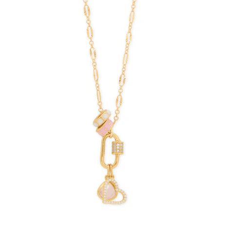 In Love with Pink! 18" 14 Karat Gold Plated Charm Necklace - M H W ACCESSORIES LLC