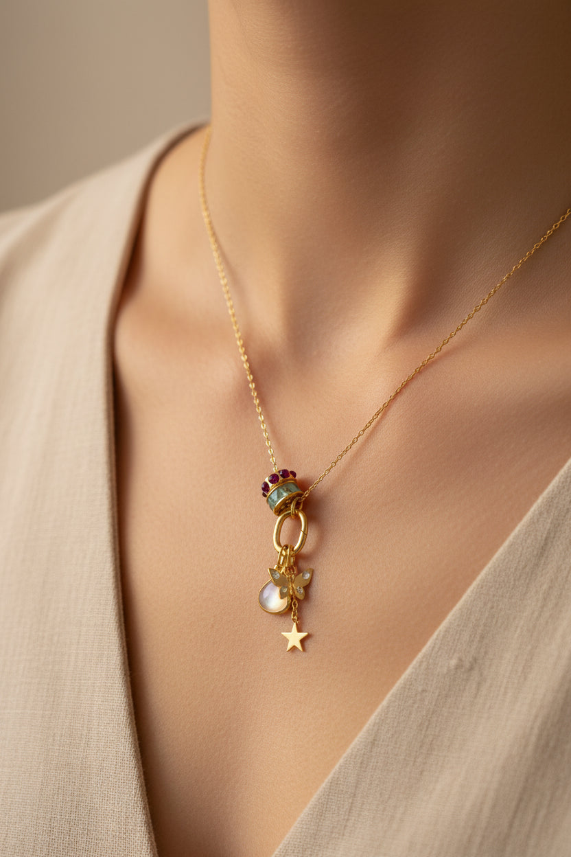 Cheers for Cherries! 18" 14 Karat Gold Plated Charm Necklace - M H W ACCESSORIES LLC