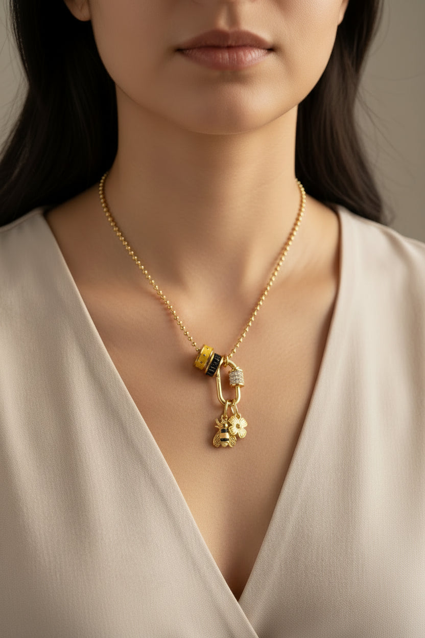 Buzzin' Beauty! 18" 14 Karat Gold Plated Charm Necklace - M H W ACCESSORIES LLC