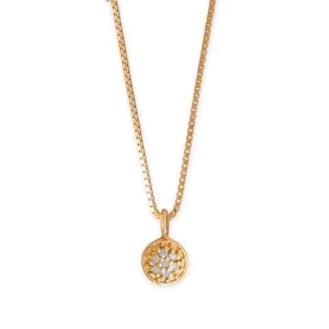 16" 14 Karat Gold Plated Diamond Studded Disk Necklace