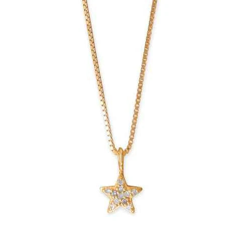 16" 14 Karat Gold Plated Diamond Studded Star Necklace