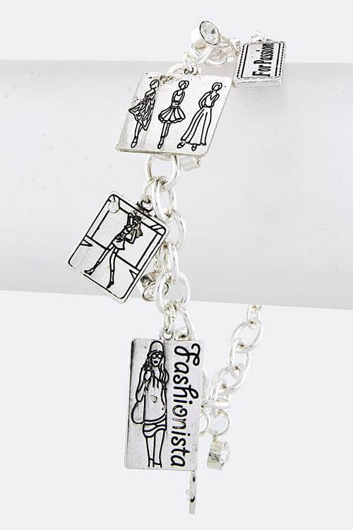 Fashionista Charm Metal Toggle Bracelet