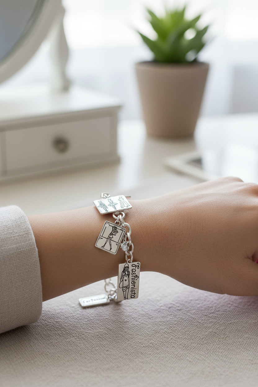 Fashionista Charm Metal Toggle Bracelet M H W ACCESSORIES LLC Fashionista Charm Metal Toggle Bracelet