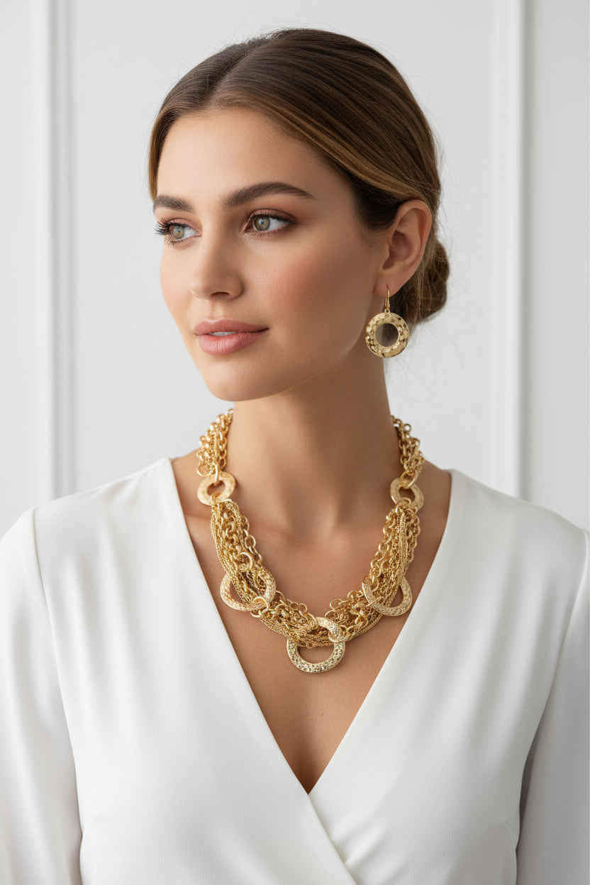 Chunky Circle Link Statement Necklace Set for Women M H W ACCESSORIES LLC Chunky Circle Link Statement Necklace Set for Women