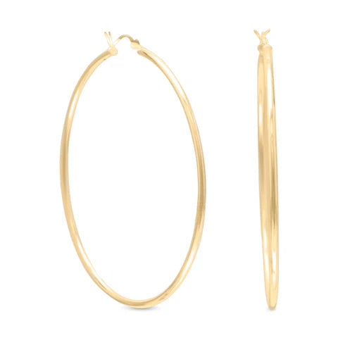 14 Karat Gold Plated 2mm x 60mm Hoop Earrings M H W ACCESSORIES LLC 14 Karat Gold Plated 2mm x 60mm Hoop Earrings