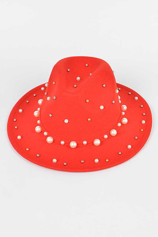 Red Mix Pearl Fedora Hat