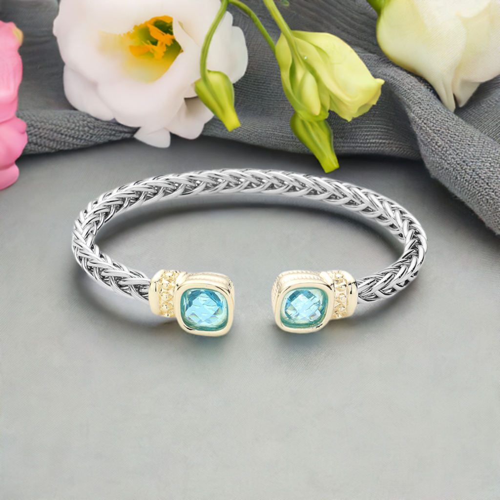 Acqua Square Stone Cable Cuff Bracelet-M H W ACCESSORIES - M H W ACCESSORIES LLC