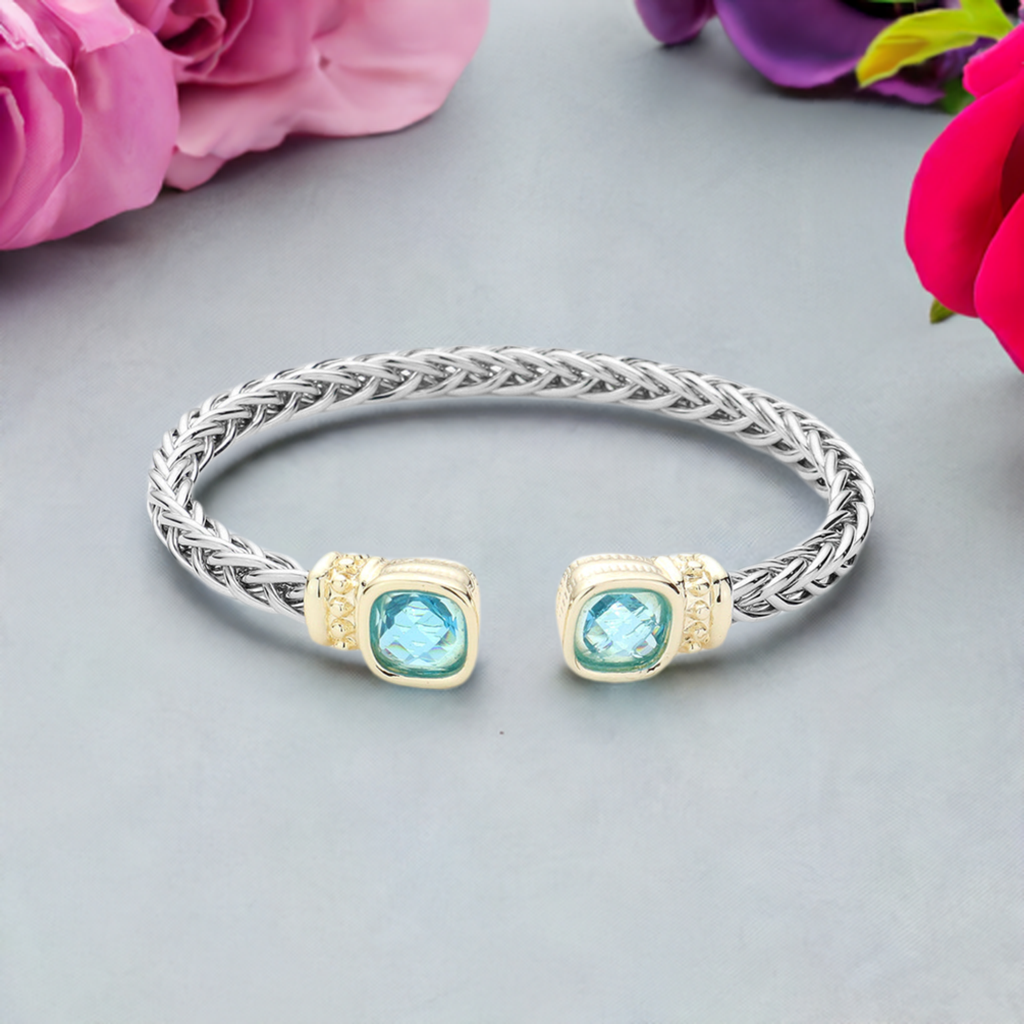 Acqua Square Stone Cable Cuff Bracelet-M H W ACCESSORIES - M H W ACCESSORIES LLC
