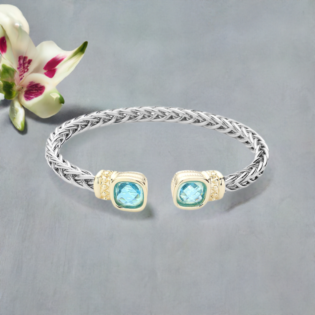 Acqua Square Stone Cable Cuff Bracelet-M H W ACCESSORIES - M H W ACCESSORIES LLC