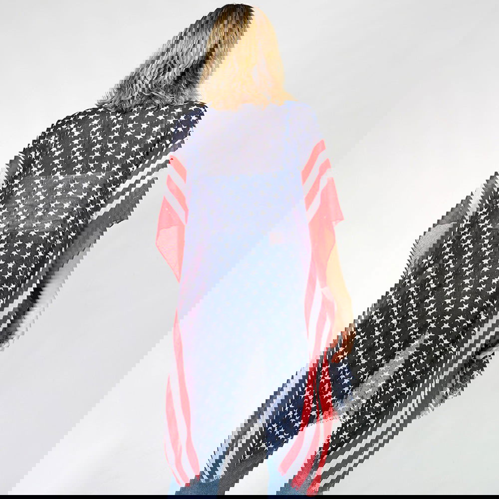 American Flag Print Kimono Poncho - M H W ACCESSORIES LLC