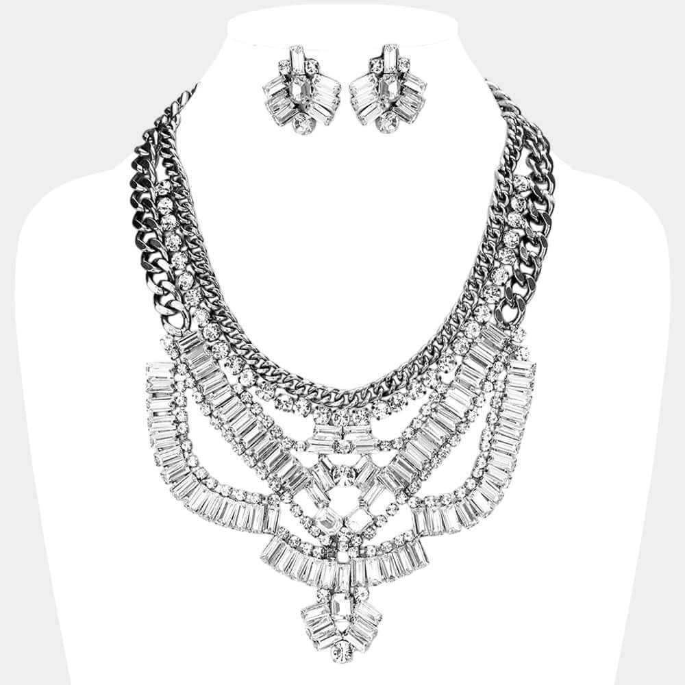 Antique Cubic Zirconia Embellished Statement Necklace - M H W ACCESSORIES LLC