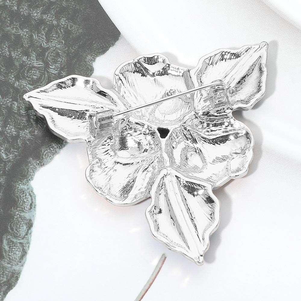 Rhinestone Pink & Green Detail Enamel Floral Pin Brooch M H W ACCESSORIES LLC Rhinestone Pink & Green Detail Enamel Floral Pin Brooch