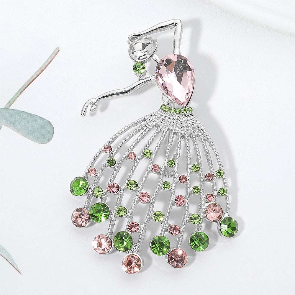 Gem Accent Pink & Green Dancing Ballerina Pin Brooch for Women M H W ACCESSORIES LLC Gem Accent Pink & Green Dancing Ballerina Pin Brooch for Women
