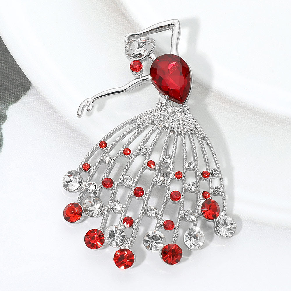 Rhinestone Red & White Detail Enamel Floral Pin Brooch M H W ACCESSORIES LLC Rhinestone Red & White Detail Enamel Floral Pin Brooch