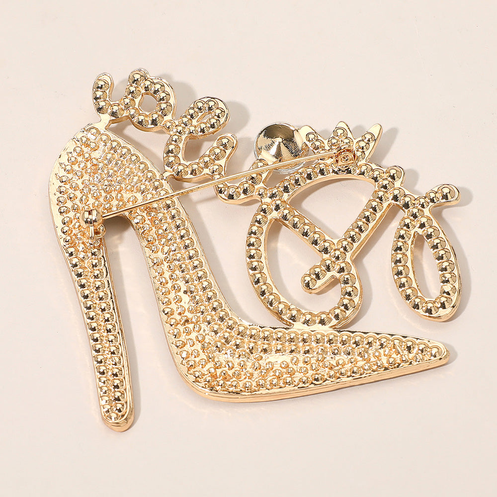 Diva Message Glamorous High Heel Pink & Green Crystal Rhinestone Pin Brooch