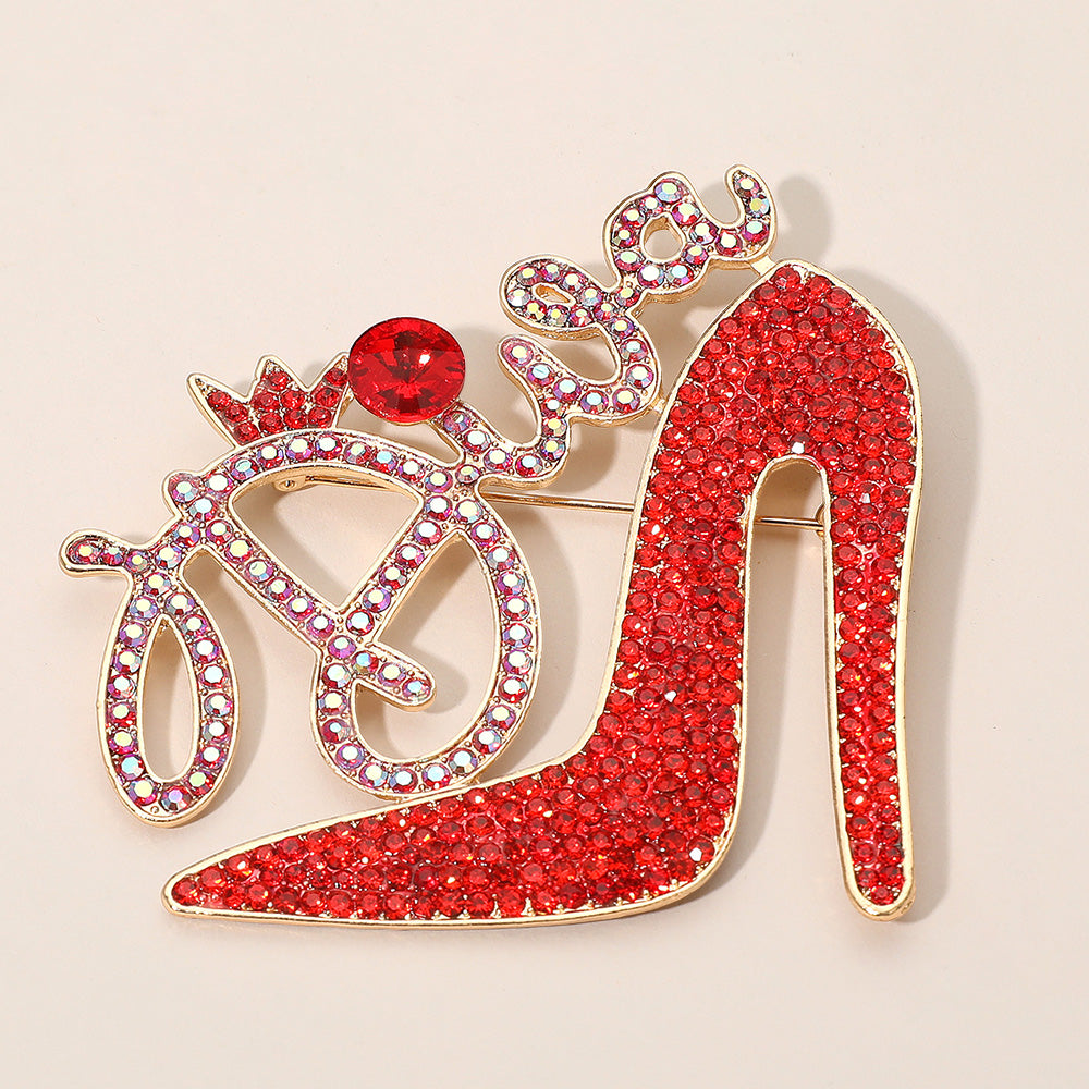 Diva Message Glamorous High Heel Red Crystal Rhinestone Pin Brooch
