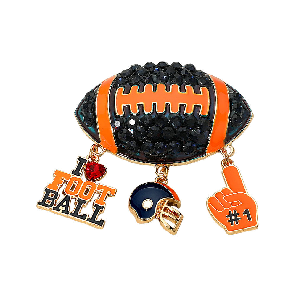 Montana Blue, Orange Bling Studded Football Pin Brooch