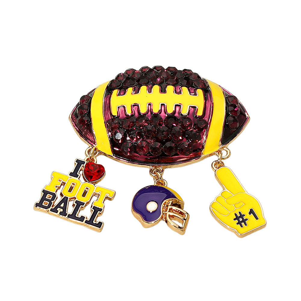 Purple & Gold Bling Studded Football Pin Brooch
