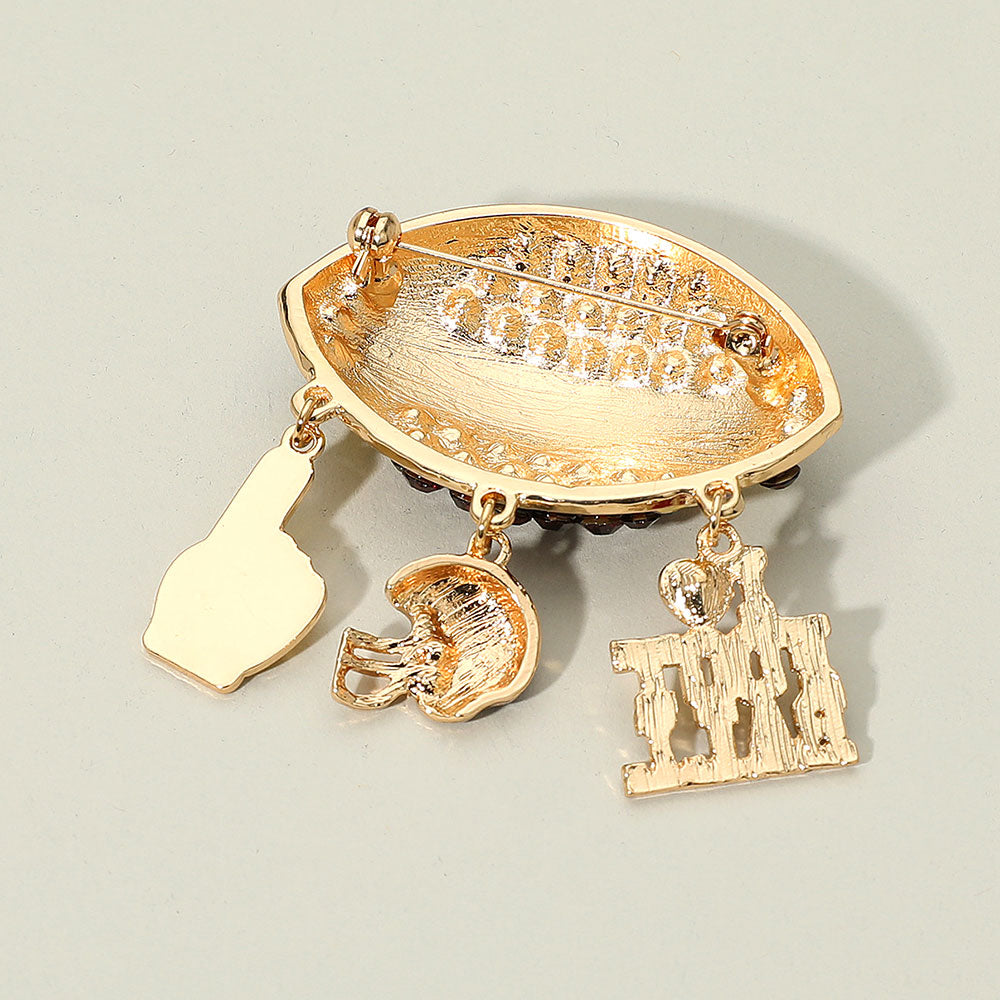 Purple & Gold Bling Studded Football Pin Brooch