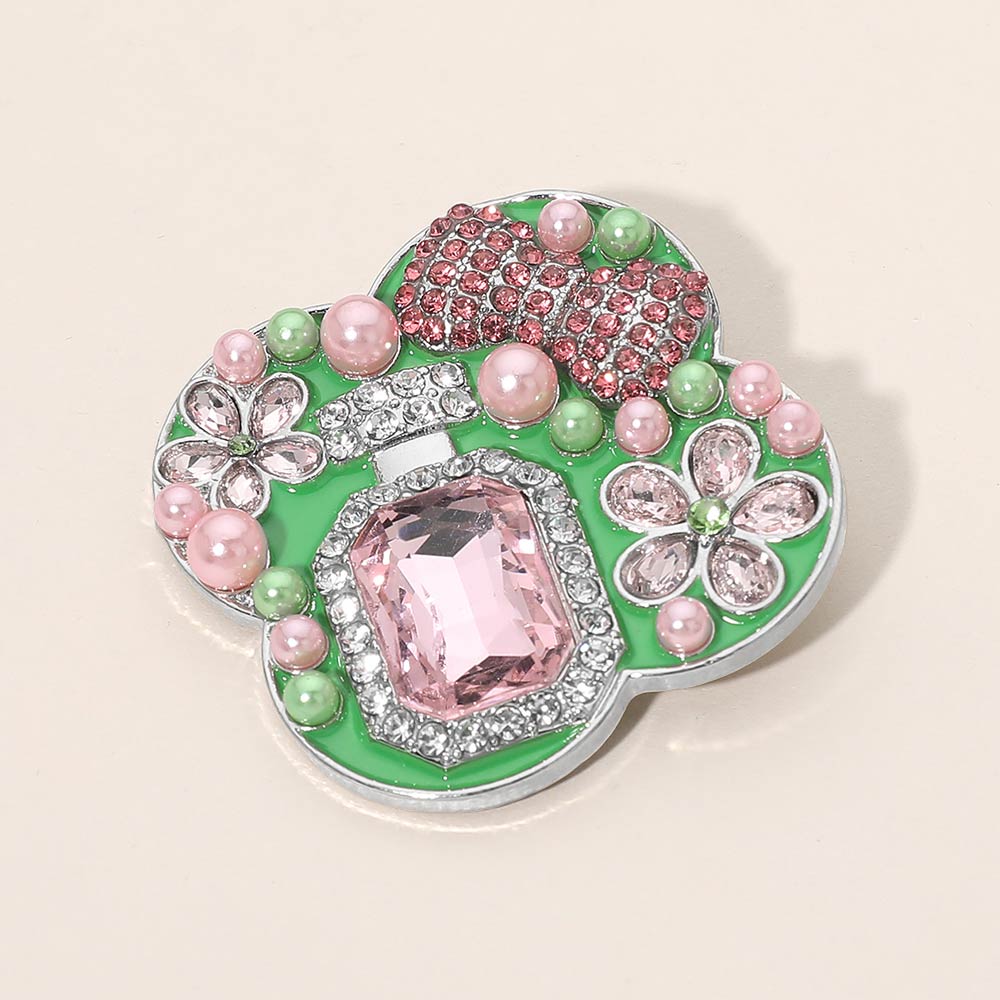 Pink & Green Floral Pearl Bow Embellished Pin Brooch