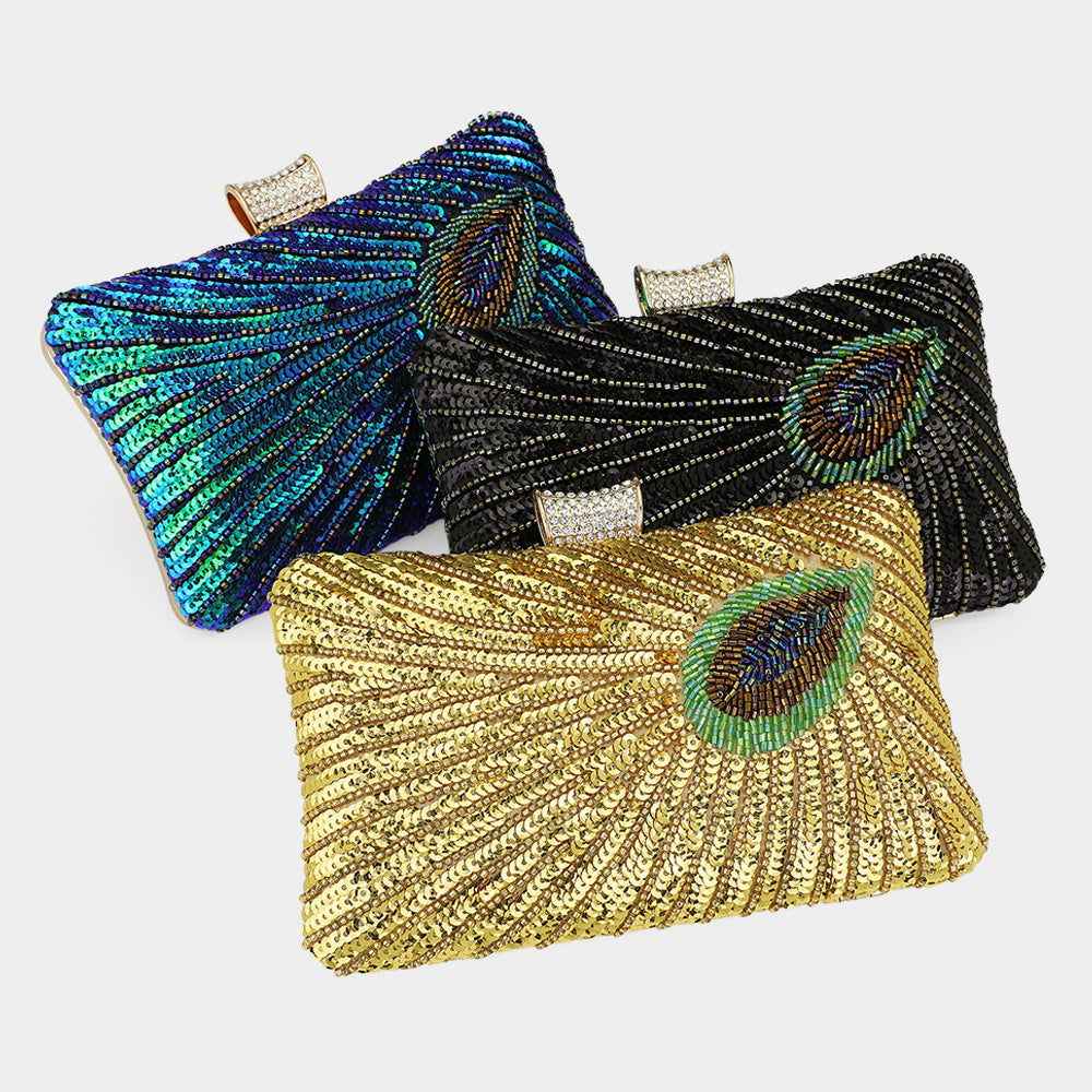 Beaded Sequin Peacock Gold Clutch Evening Bag / Crossbody Bag (Copy)