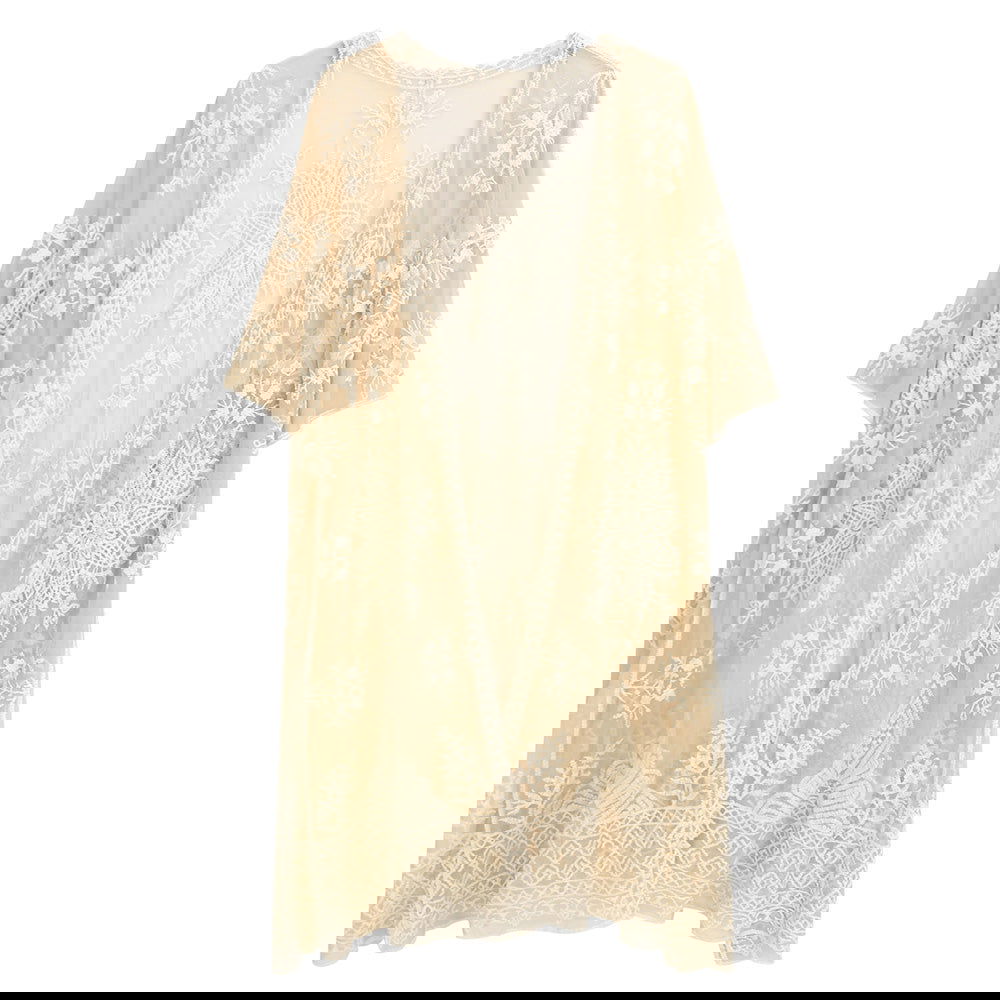 Beige Flower Lace Kimono Poncho-M H W ACCESSORIES - M H W ACCESSORIES LLC