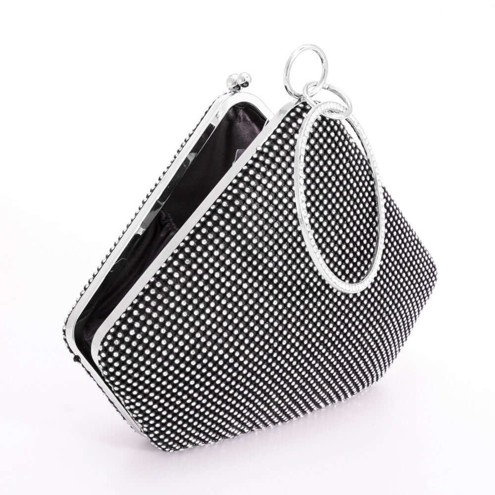 Black Bling Angled Evening Tote / Crossbody Bag - M H W ACCESSORIES LLC