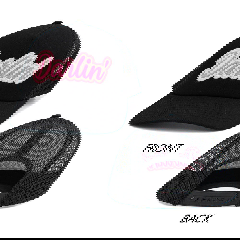 Black DARLIN Message Mesh Back Baseball Cap - M H W ACCESSORIES LLC