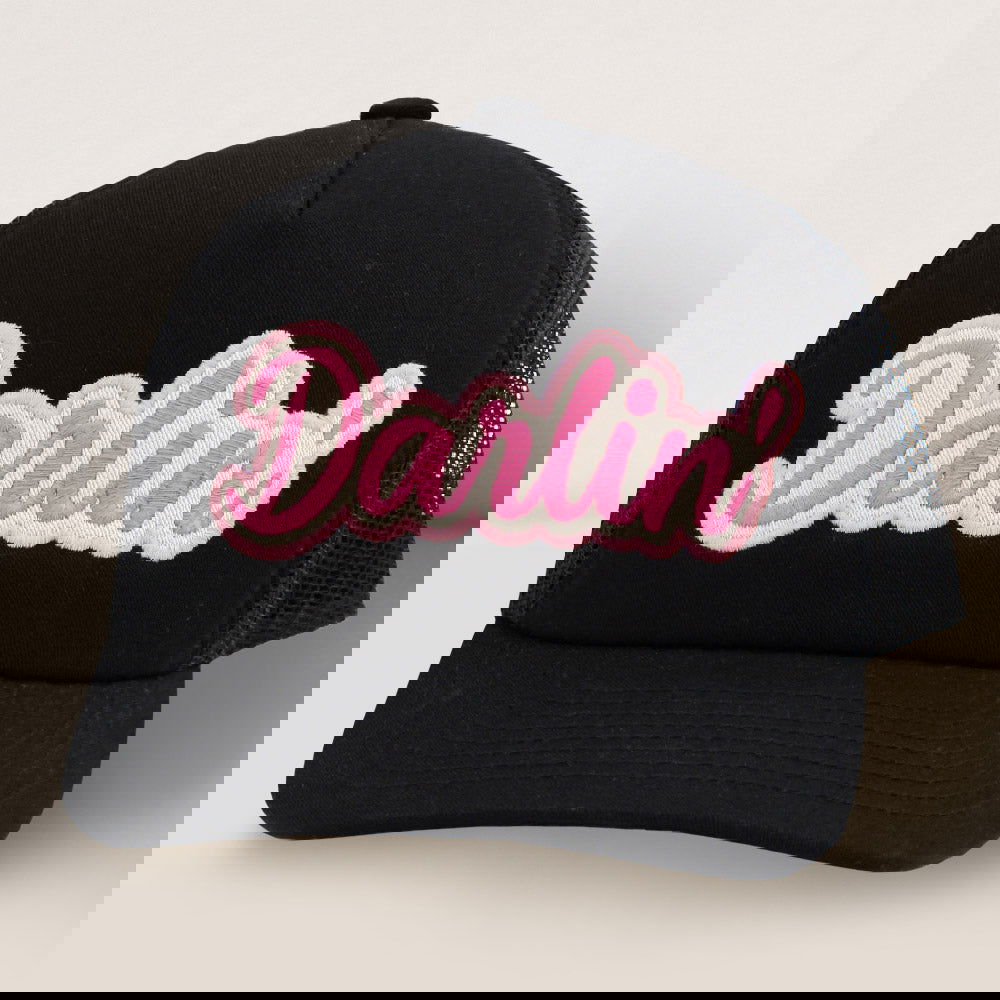 Black DARLIN Message Mesh Back Baseball Cap - M H W ACCESSORIES LLC