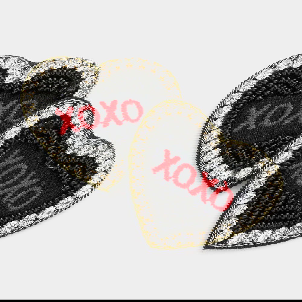 Black Felt Back XOXO Message Seed Bead Embellished Earrings - M H W ACCESSORIES LLC