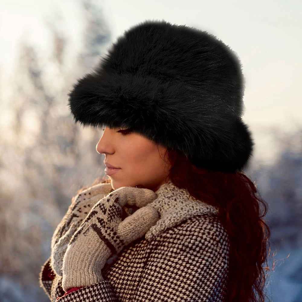 Black Fuzzy Faux Fur Bucket Hat