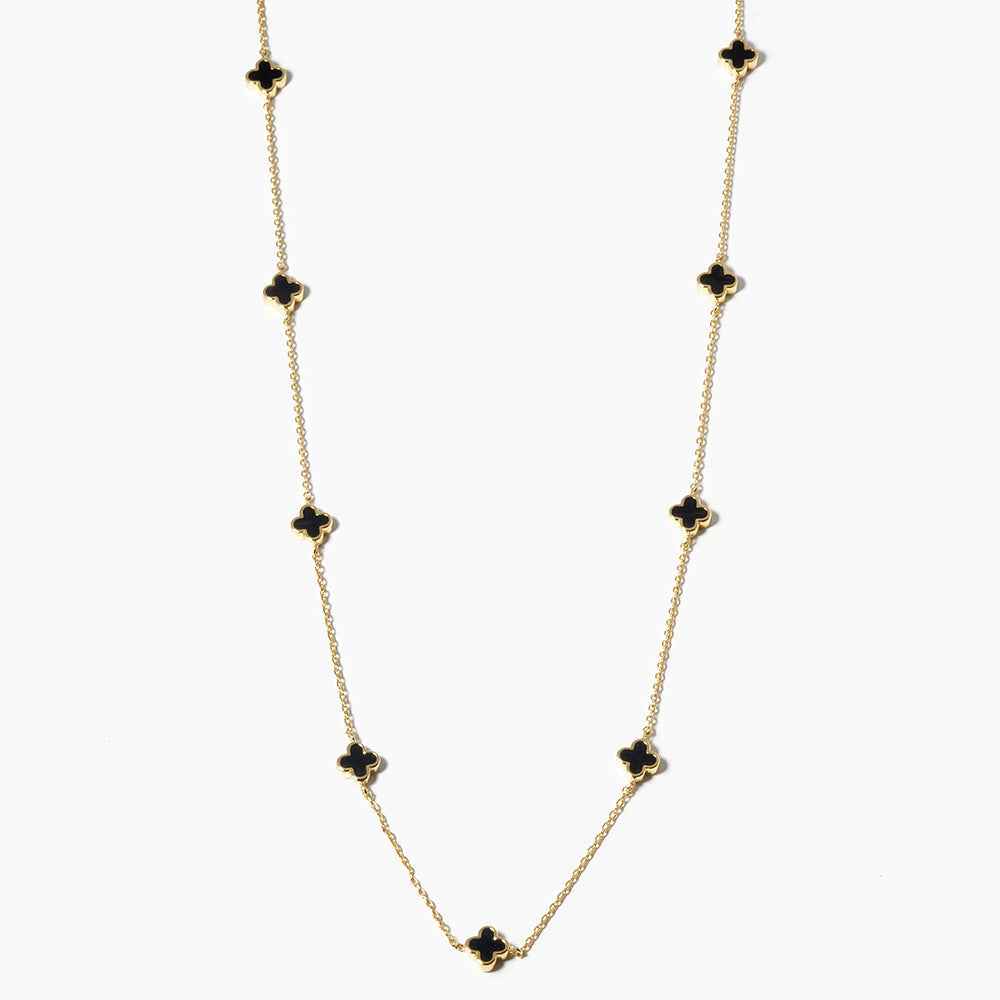 Black Gold Dipped Quatrefoil Station Necklace