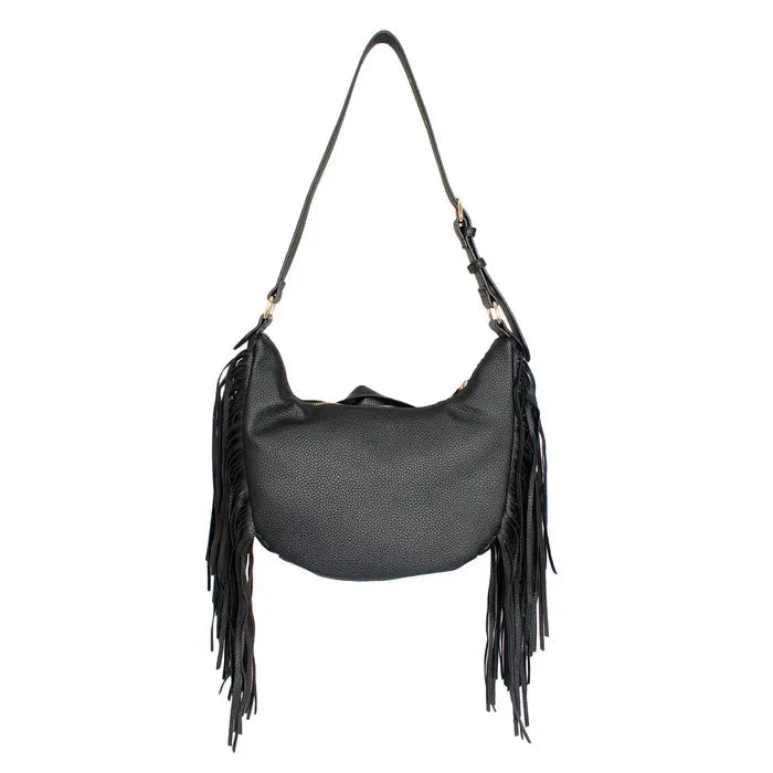 Black Moto Fringe Shoulder Bag - M H W ACCESSORIES LLC