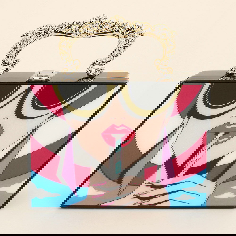 Black Retro Pop Art Lady Clutch Bag / Crossbody Bag - M H W ACCESSORIES LLC