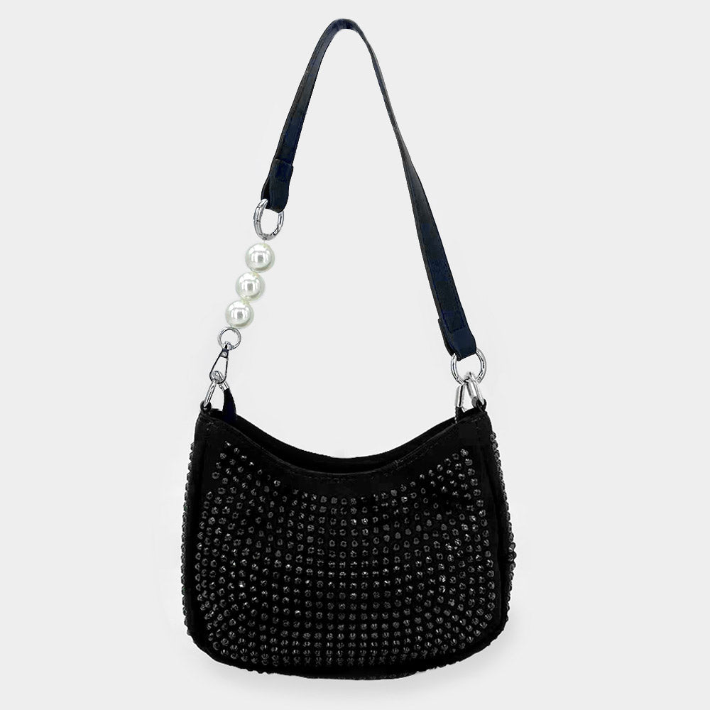 Black Spike Trimmed Shoulder/Crossbody Bag - M H W ACCESSORIES LLC