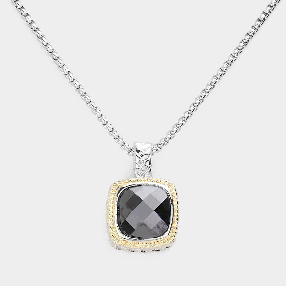 Black Square CZ Bezel Pendant Necklace-M H W ACCESSORIES - M H W ACCESSORIES LLC