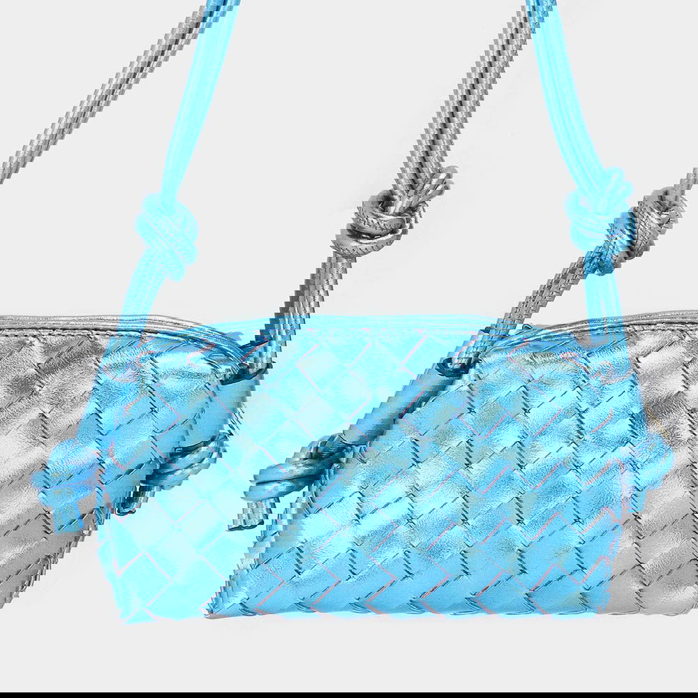 Blue Metallic Faux Leather Weaved Crossbody Bag - M H W ACCESSORIES LLC
