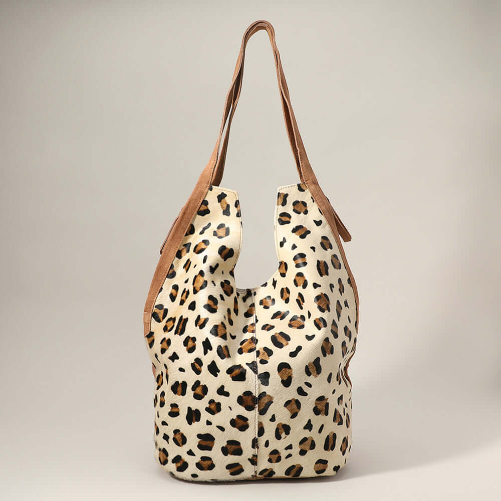 Brown Animal Patterned Genuine Fur Calf Hobo Bag / Shoulder Bag - M H W ACCESSORIES LLC