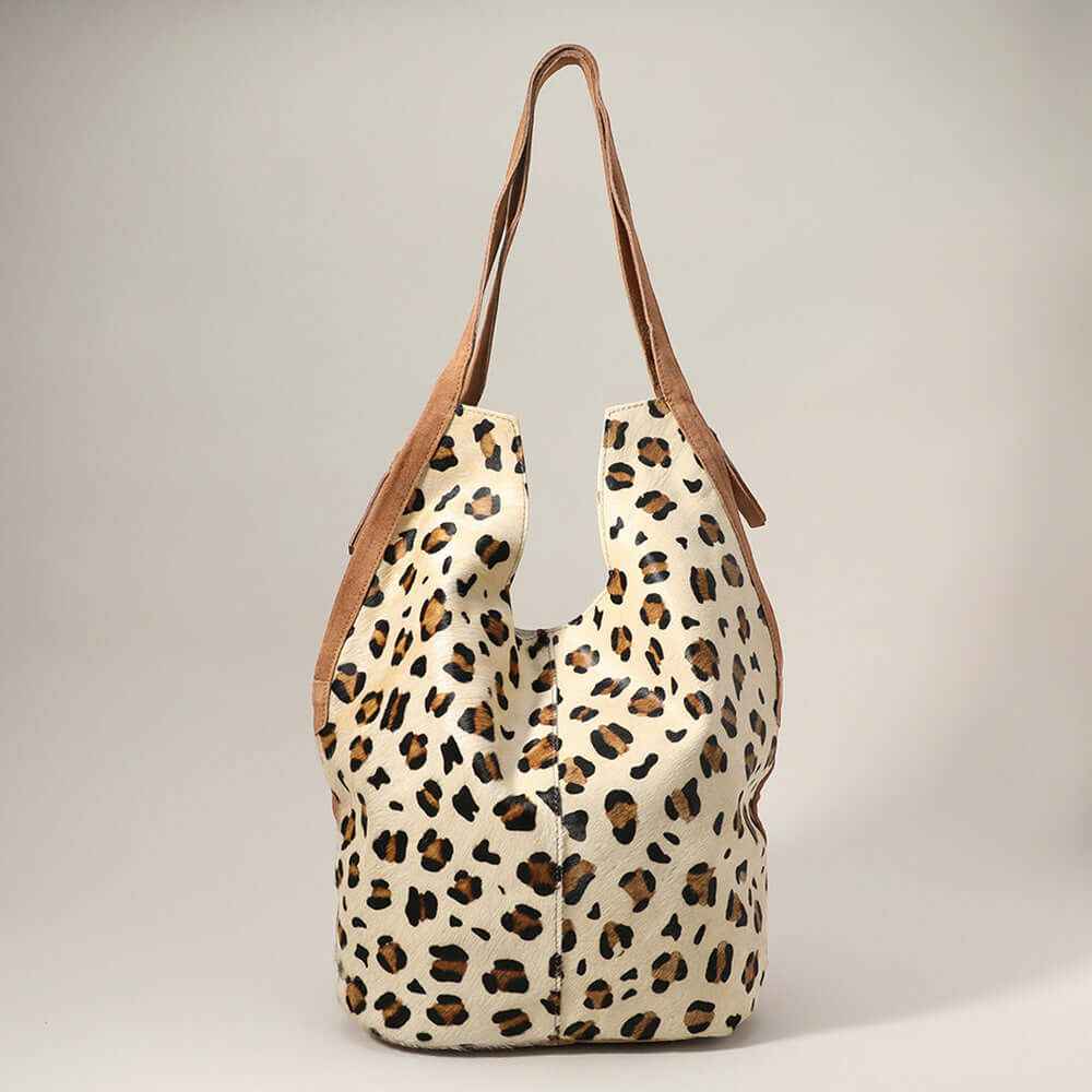 Brown Animal Patterned Genuine Fur Calf Hobo Bag / Shoulder Bag