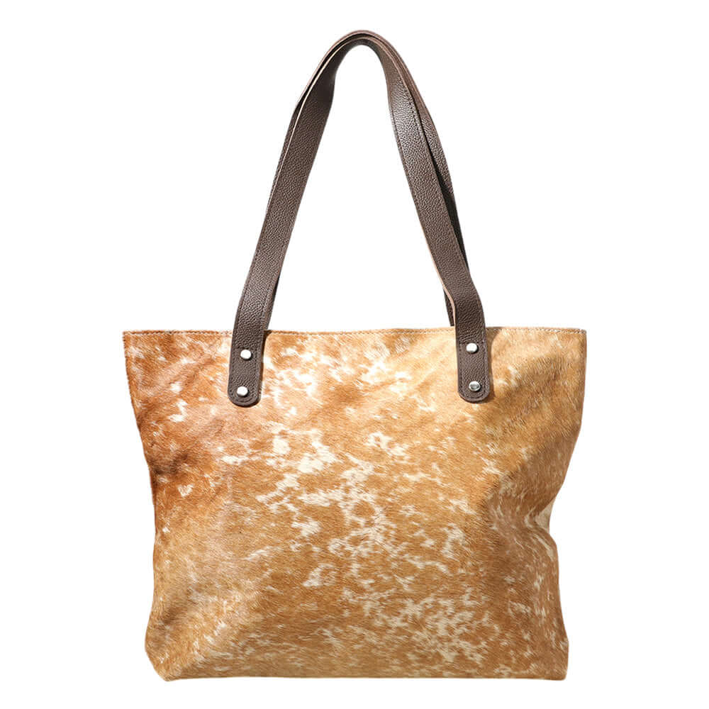 Brown Animal Patterned Genuine Fur Calf Tote Bag / Shoulder Bag - M H W ACCESSORIES LLC